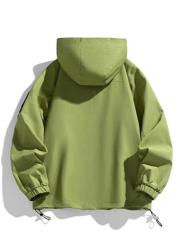 Women's Solid Color Letter Patched Drawstring Hooded Skiing Jacket, Casual Waterproof Windproof Long Sleeve Zip Up Outerwear for Outdoor Activities, Ladies Sportswear for All Seasons Sports Jacket